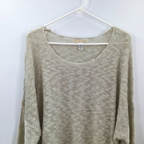 Romantic 2X Love By Design Sweater Lagenlook Drop Shoulder Lace Griege Knit Boho - Picture 4 of 7